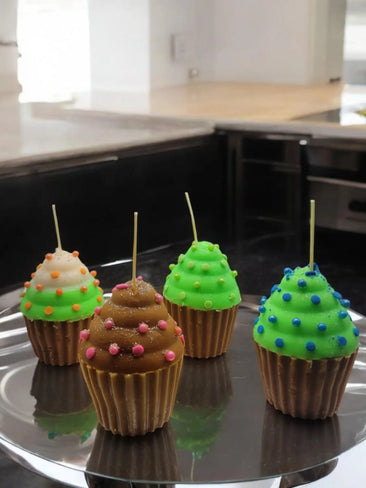Pack of 4 Brown And Green Scented Cupcake Candles
