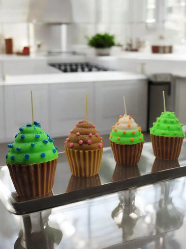 Pack of 4 Brown And Green Scented Cupcake Candles