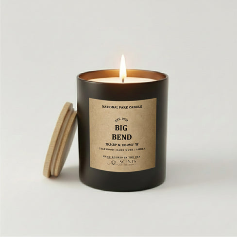 Big Bend National Park scented candle in a black jar